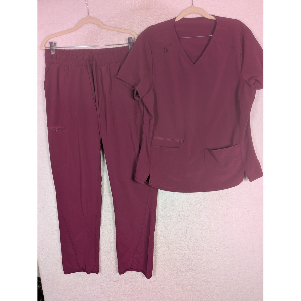 Cherokee Scrub Set Women's Large Wine V-Neck Top & Cargo